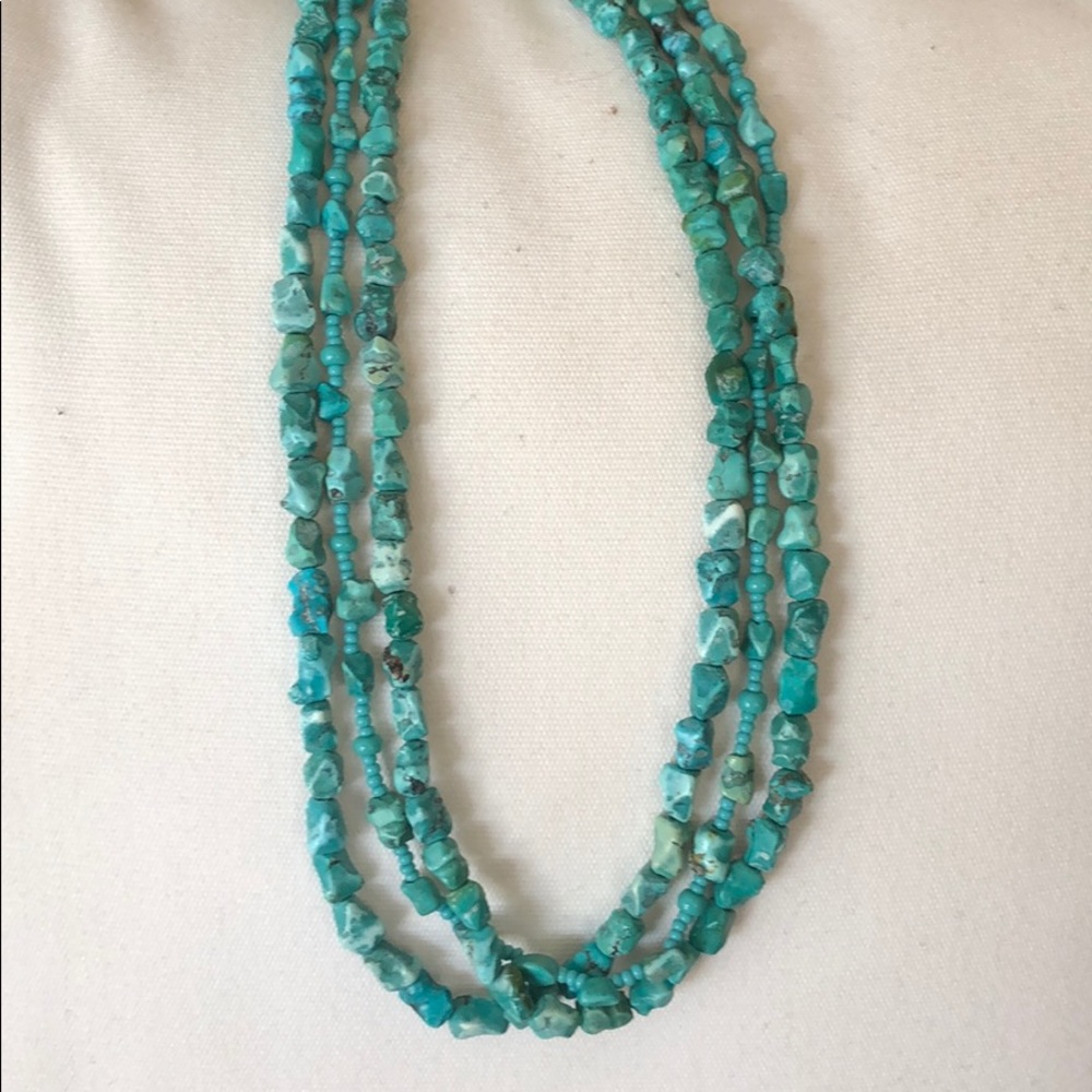 Vintage chunky triple strand TURQUOISE necklace